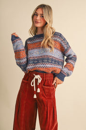 Floral Latitude Fair Isle Sweater in Navy Blue Multi - product photo 4
