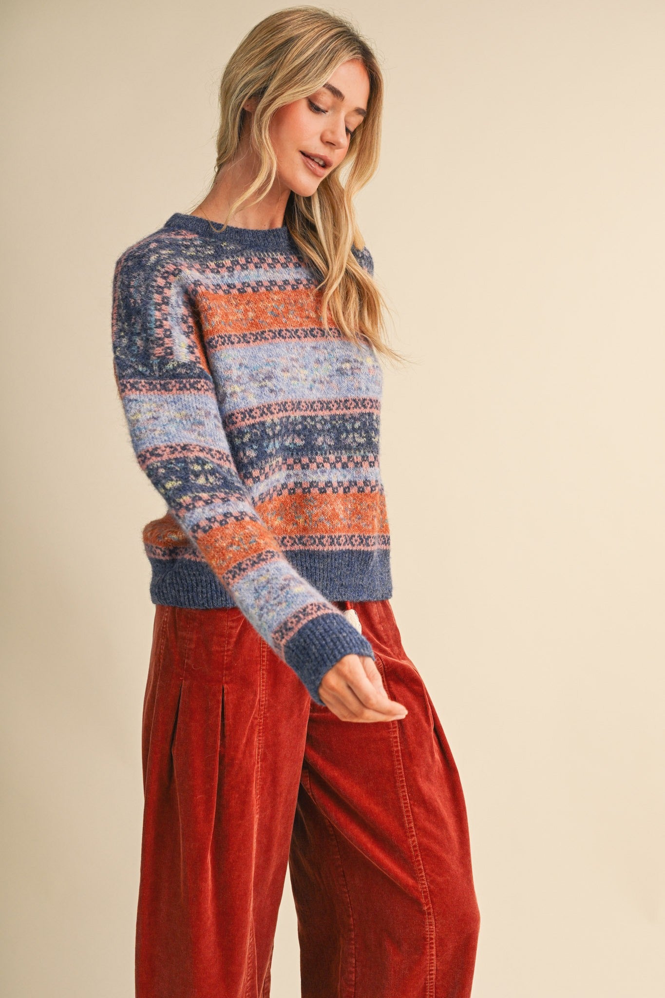 Floral Latitude Fair Isle Sweater in Navy Blue Multi - product photo 6