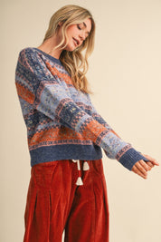 Floral Latitude Fair Isle Sweater in Navy Blue Multi - product photo 7