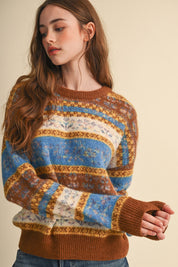 Floral Latitude Fair Isle Sweater in Toffee Ocean Multi - product photo 1
