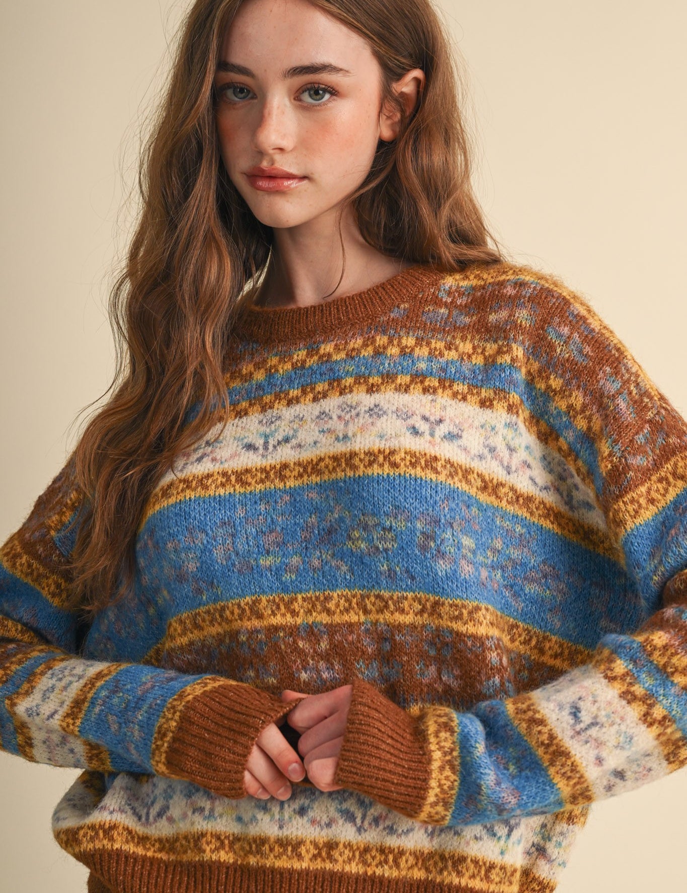 Floral Latitude Fair Isle Sweater in Toffee Ocean Multi - product photo 2