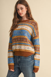 Floral Latitude Fair Isle Sweater in Toffee Ocean Multi - product photo 3