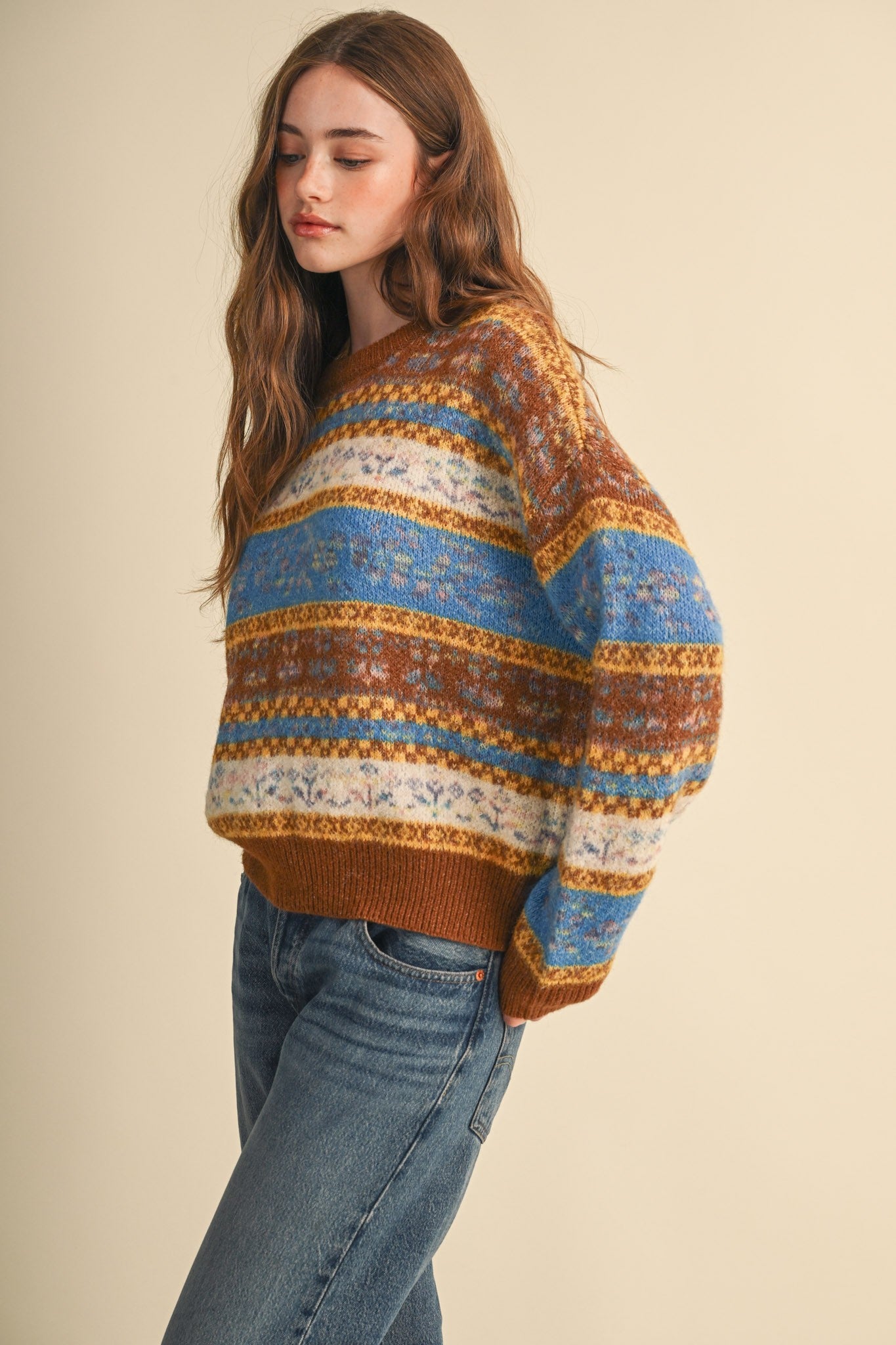 Floral Latitude Fair Isle Sweater in Toffee Ocean Multi - product photo 4