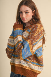 Floral Latitude Fair Isle Sweater in Toffee Ocean Multi - product photo 5