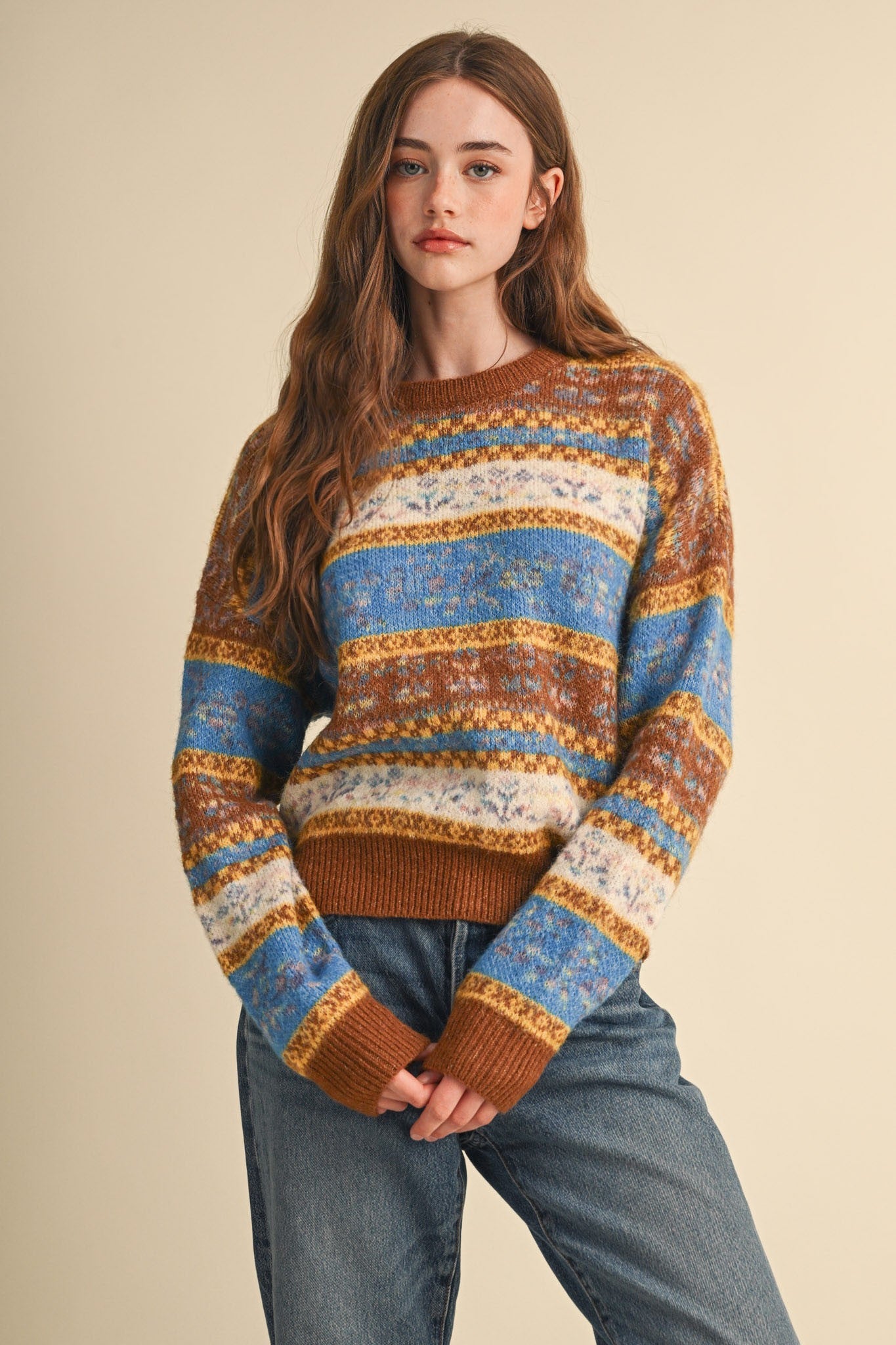 Floral Latitude Fair Isle Sweater in Toffee Ocean Multi - product photo 6