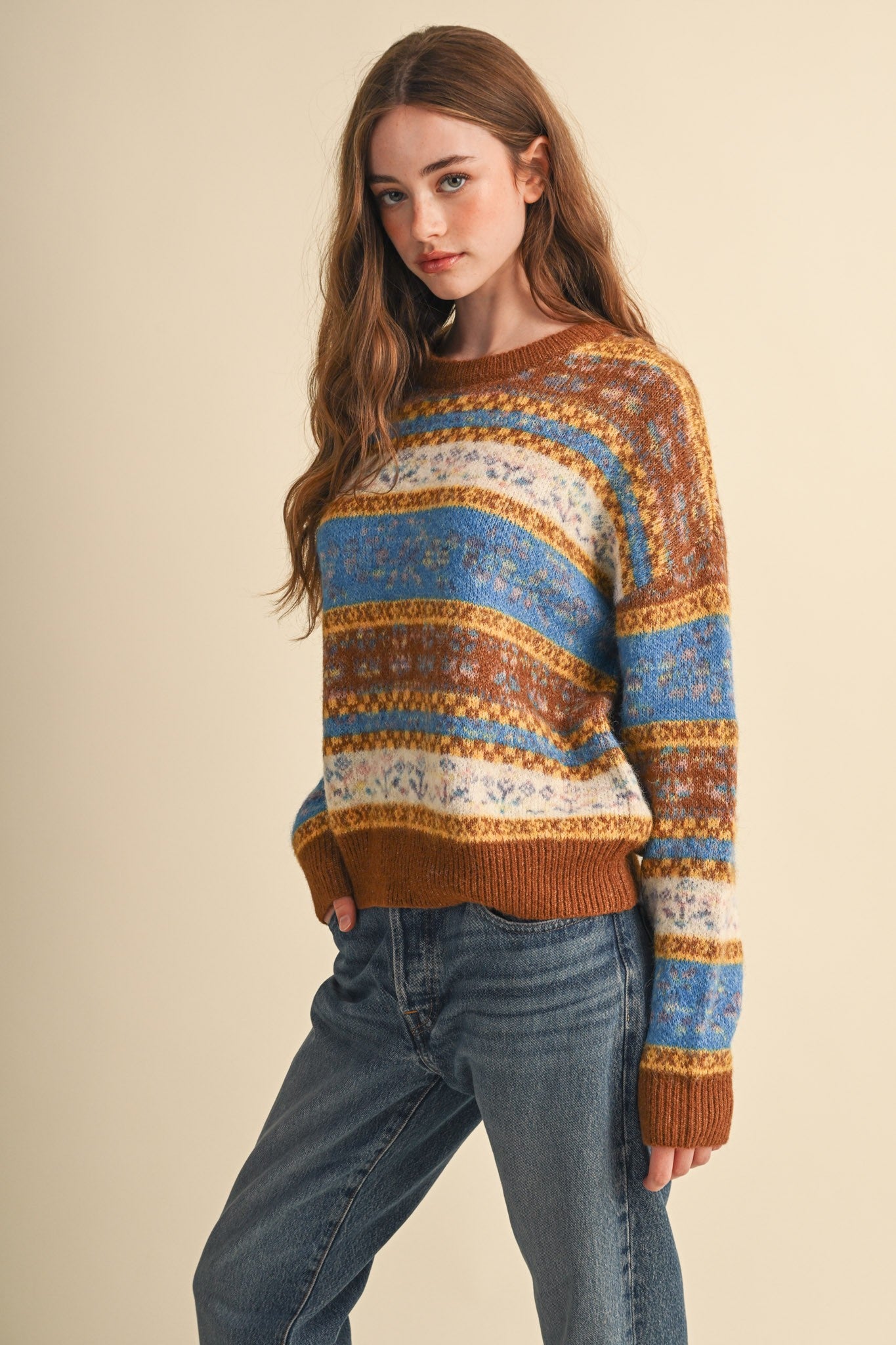 Floral Latitude Fair Isle Sweater in Toffee Ocean Multi - product photo 7