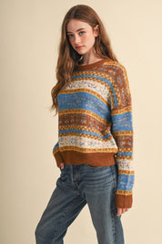 Floral Latitude Fair Isle Sweater in Toffee Ocean Multi - product photo 7