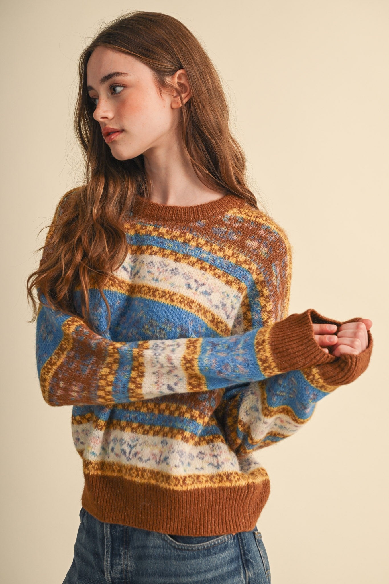 Floral Latitude Fair Isle Sweater in Toffee Ocean Multi - product photo 8