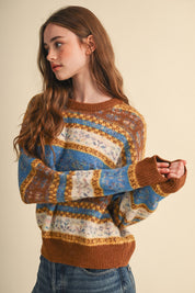 Floral Latitude Fair Isle Sweater in Toffee Ocean Multi - product photo 8