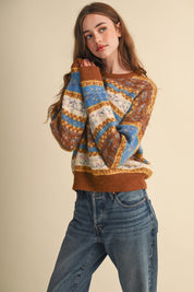 Floral Latitude Fair Isle Sweater in Toffee Ocean Multi - product photo 9