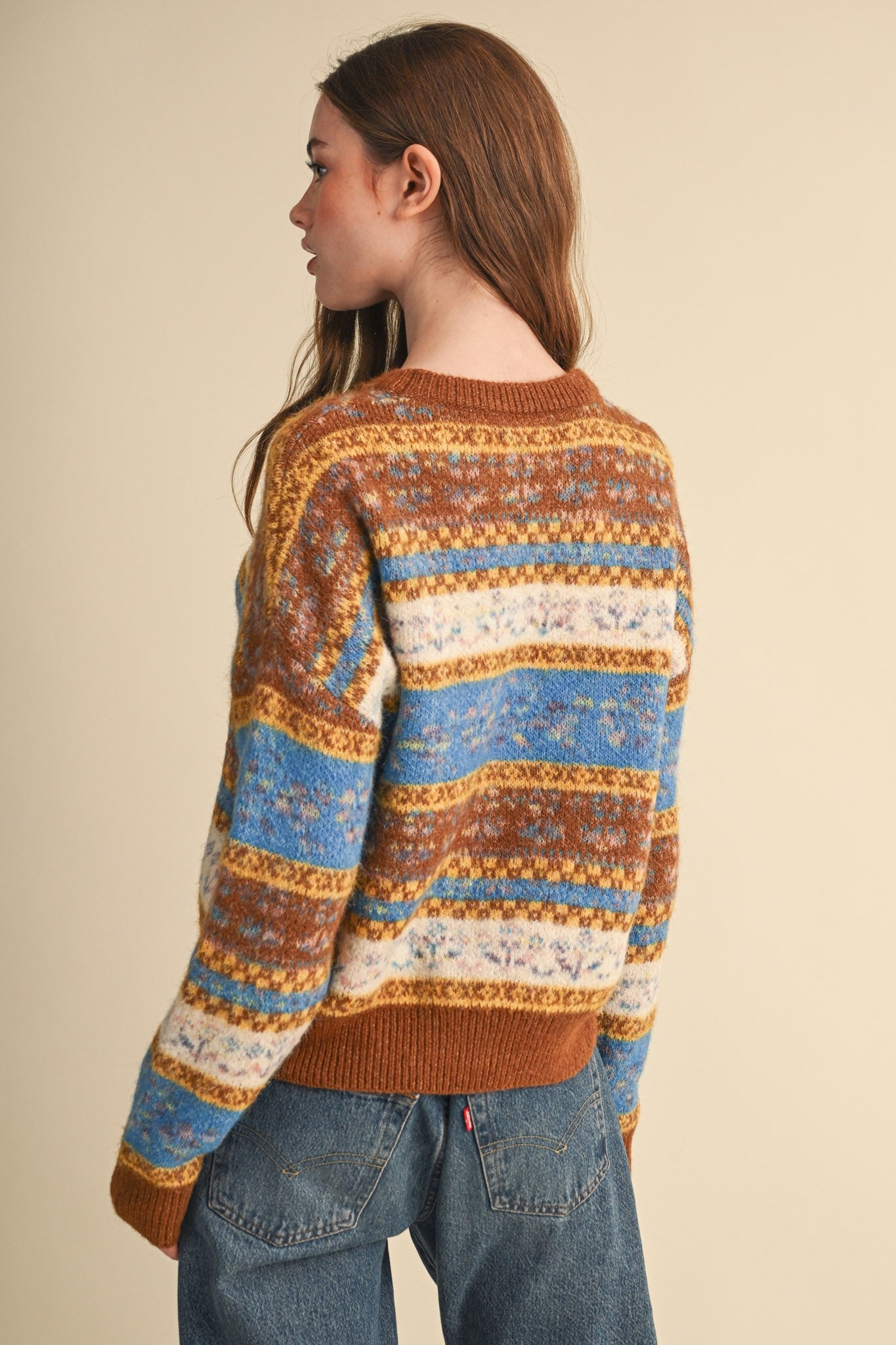 Floral Latitude Fair Isle Sweater in Toffee Ocean Multi - product photo 10