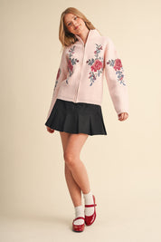 Floral Postage Cross Stitch Floral Zip Cardigan in Dusty Pink, photo 9