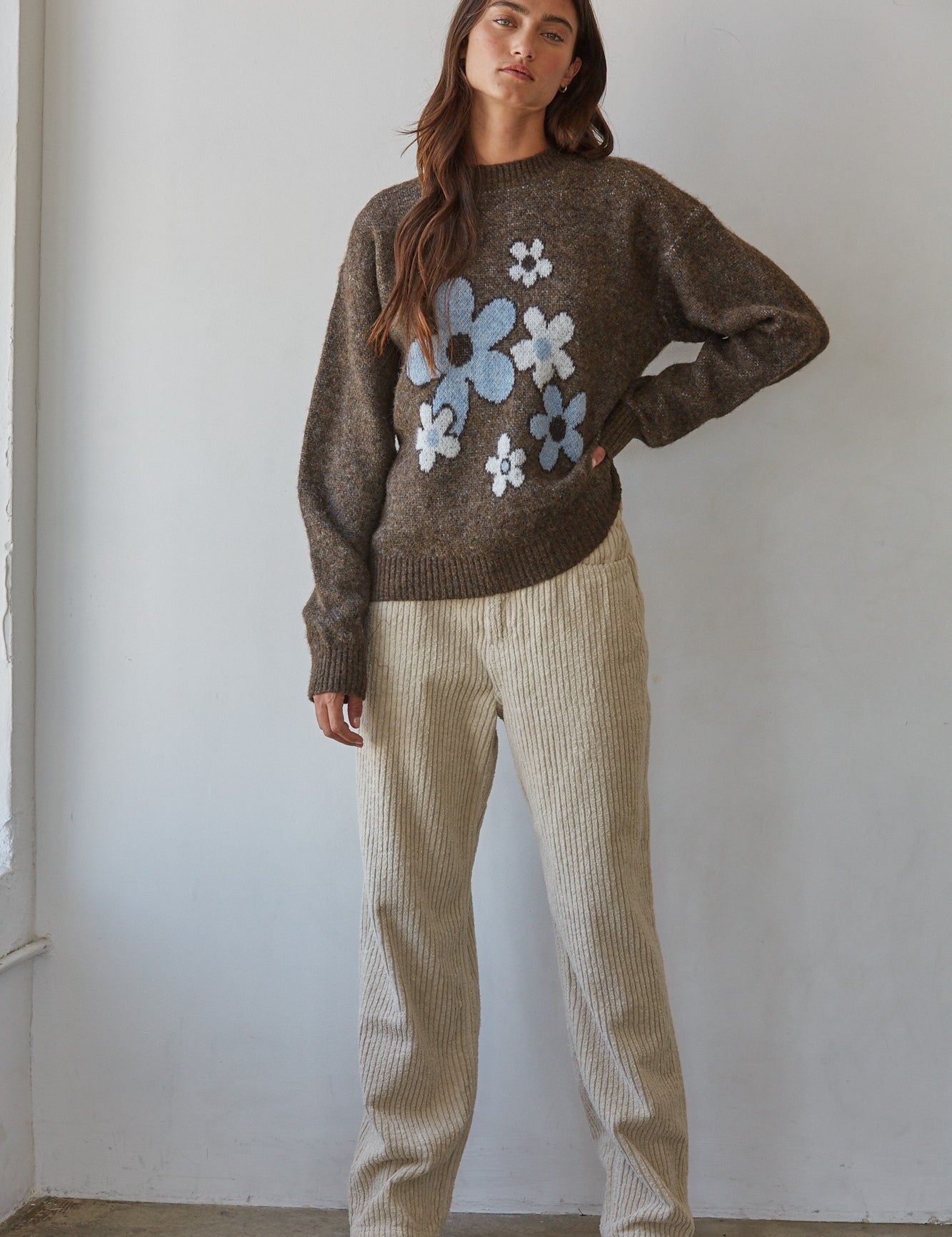 Floral Stillness Intarsia Sweater in Brown Blue - product photo 1