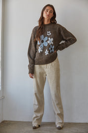 Floral Stillness Intarsia Sweater in Brown Blue - product photo 1