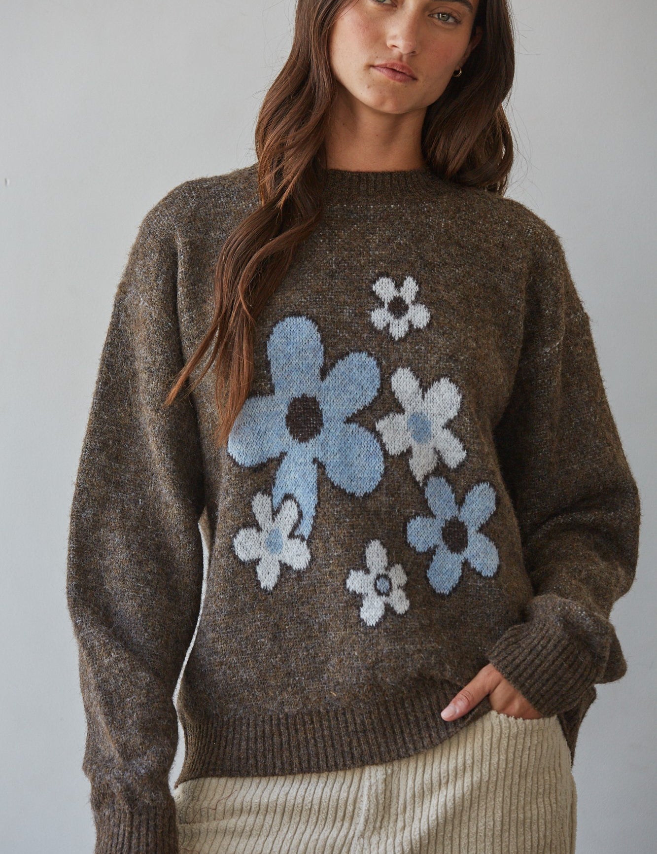 Floral Stillness Intarsia Sweater in Brown Blue - product photo 2