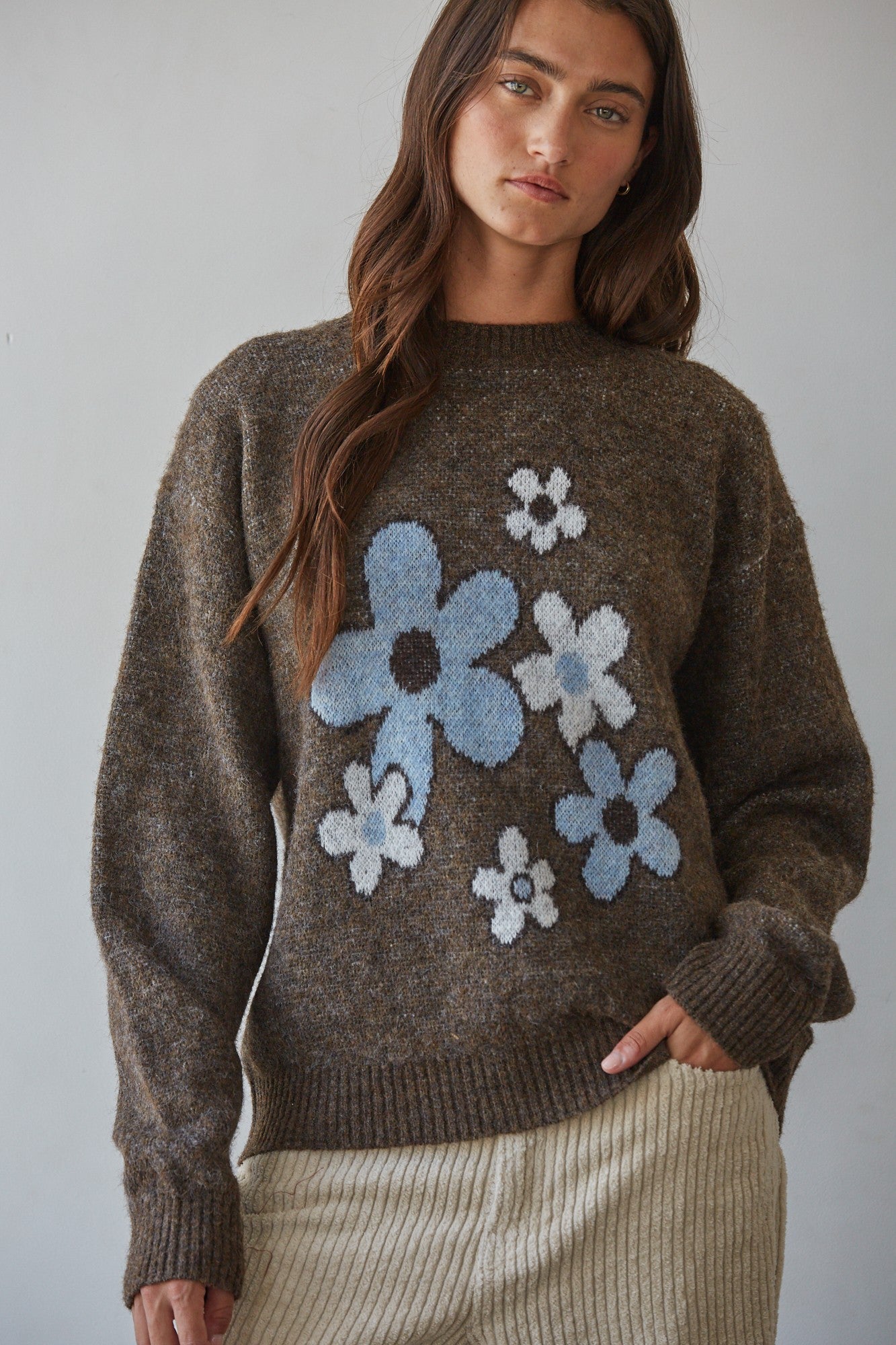 Floral Stillness Intarsia Sweater in Brown Blue - product photo 2