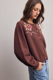Florentine Floral Embroidered Cardigan in Brown, photo 6