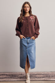 Florentine Floral Embroidered Cardigan in Brown, photo 8