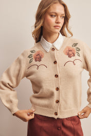 Florentine Floral Embroidered Cardigan in Ecru, photo 2