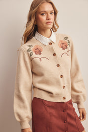Florentine Floral Embroidered Cardigan in Ecru, photo 4