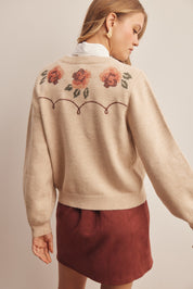 Florentine Floral Embroidered Cardigan in Ecru, photo 8