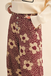 Flower Field Cotton Wide Leg Pants in Burgundy Floral - product photo 6