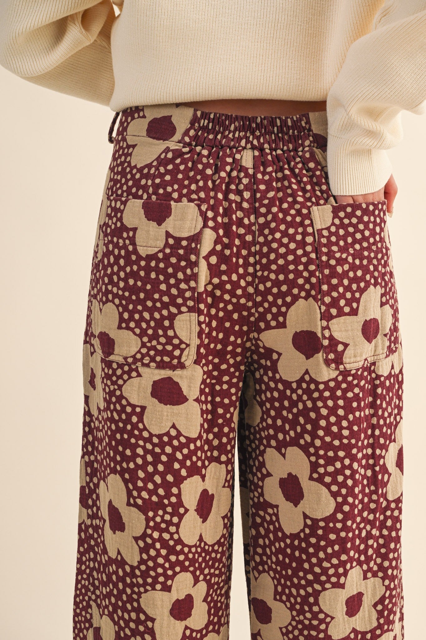 Flower Field Cotton Wide Leg Pants in Burgundy Floral - product photo 7