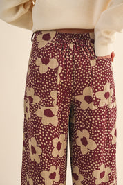 Flower Field Cotton Wide Leg Pants in Burgundy Floral - product photo 7