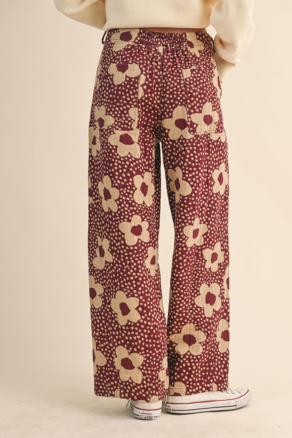 Flower Field Cotton Wide Leg Pants in Burgundy Floral - product photo 8