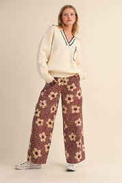 Flower Field Cotton Wide Leg Pants in Burgundy Floral - product photo 9