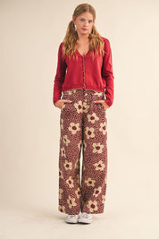Flower Field Cotton Wide Leg Pants in Burgundy Floral - product photo 10