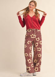 Flower Field Cotton Wide Leg Pants in Burgundy Floral - product photo 11