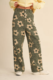 Flower Field Cotton Wide Leg Pants in Olive Floral - product photo 2