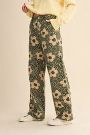 Flower Field Cotton Wide Leg Pants in Olive Floral - product photo 3