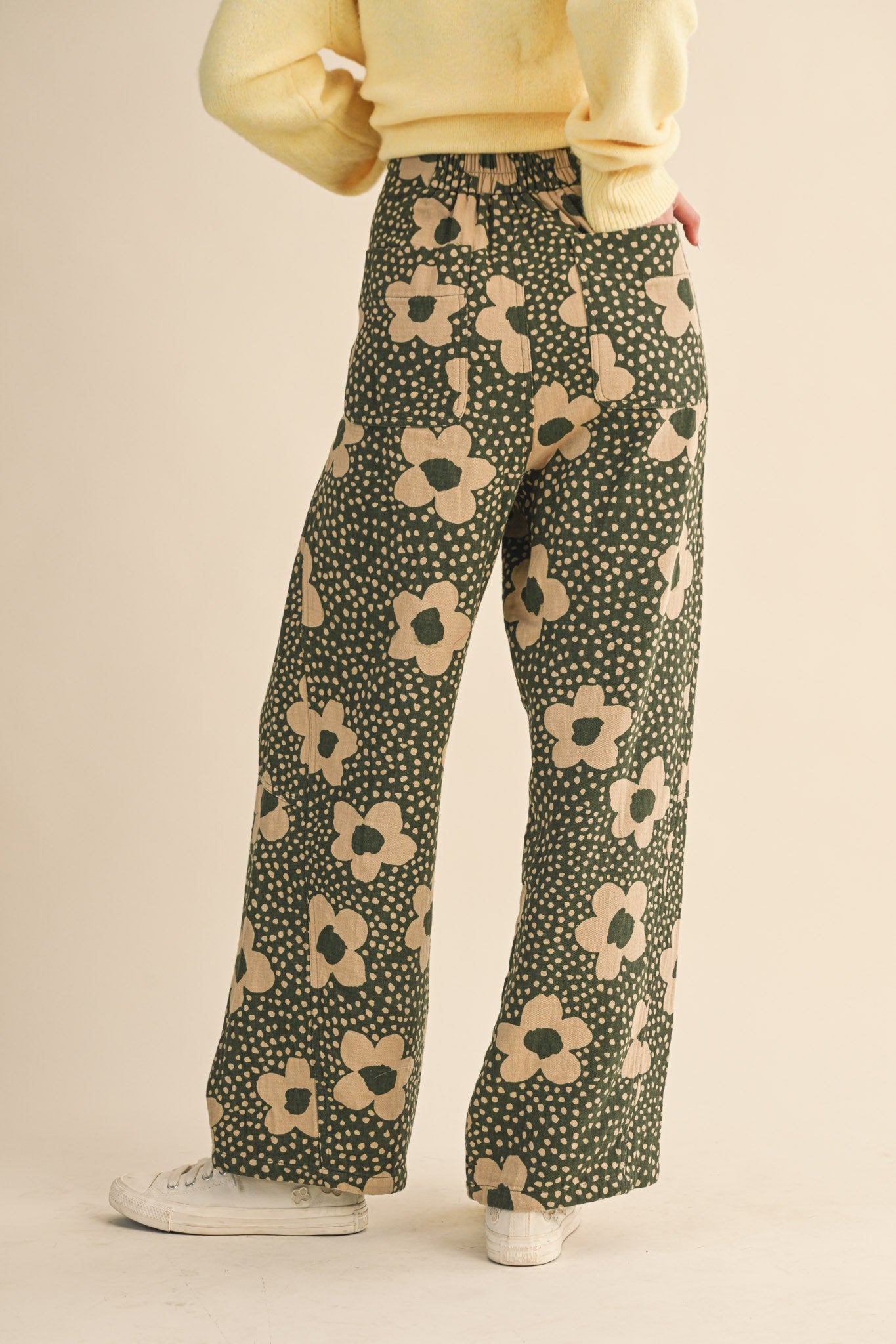 Flower Field Cotton Wide Leg Pants in Olive Floral - product photo 4