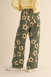 Flower Field Cotton Wide Leg Pants in Olive Floral - product photo 4