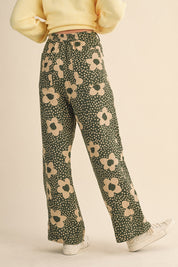 Flower Field Cotton Wide Leg Pants in Olive Floral - product photo 5