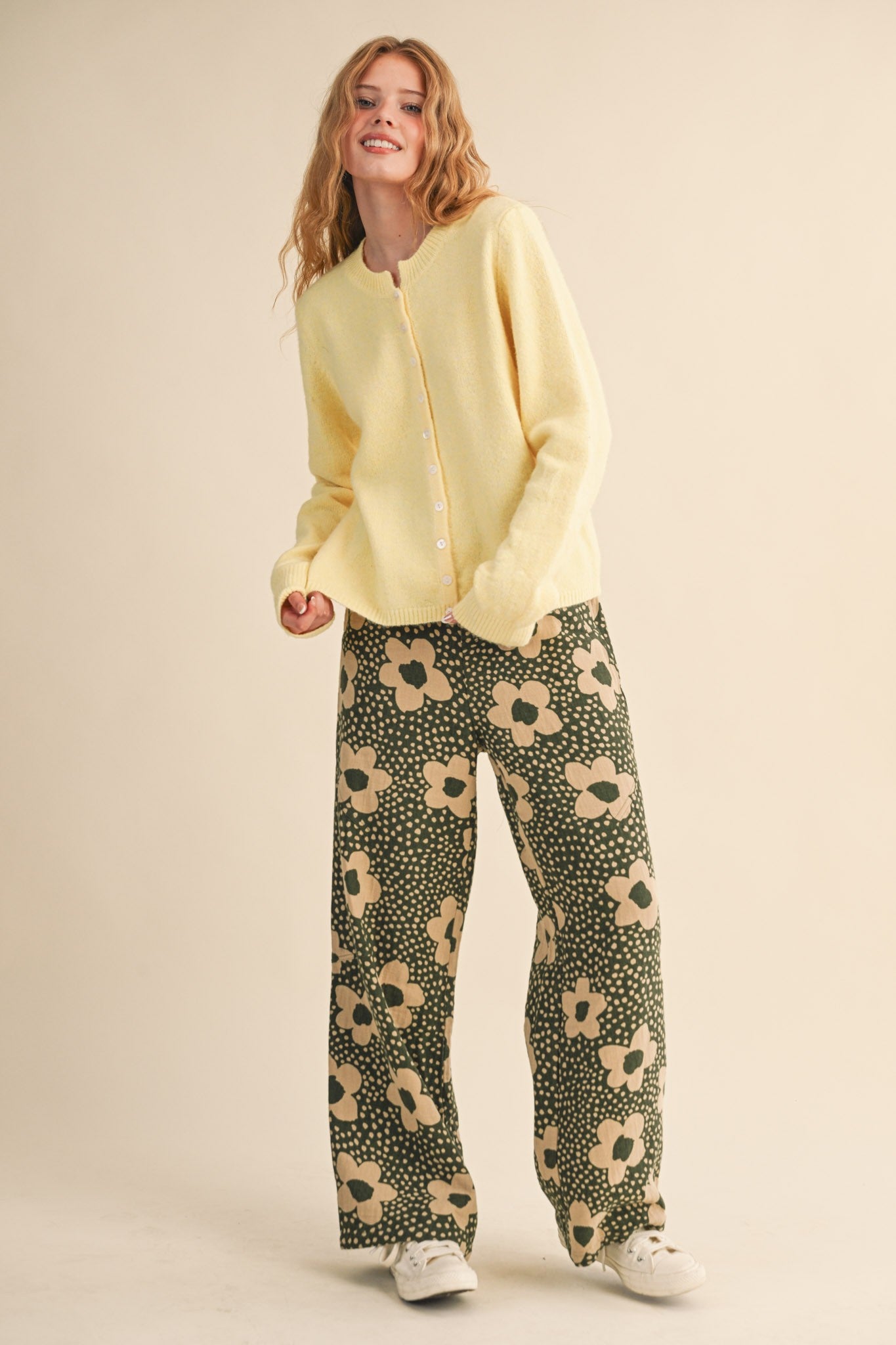 Flower Field Cotton Wide Leg Pants in Olive Floral - product photo 6