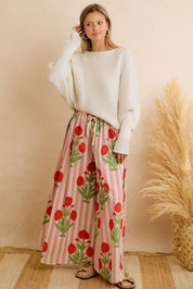 Flower Market Day Floral Stripe Wide Leg Pants in Red Pink, photo 6