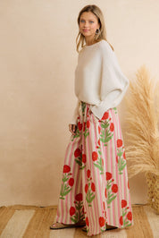 Flower Market Day Floral Stripe Wide Leg Pants in Red Pink, photo 7
