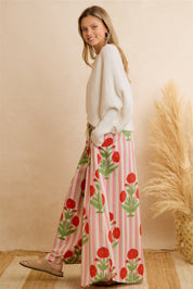 Flower Market Day Floral Stripe Wide Leg Pants in Red Pink, photo 10