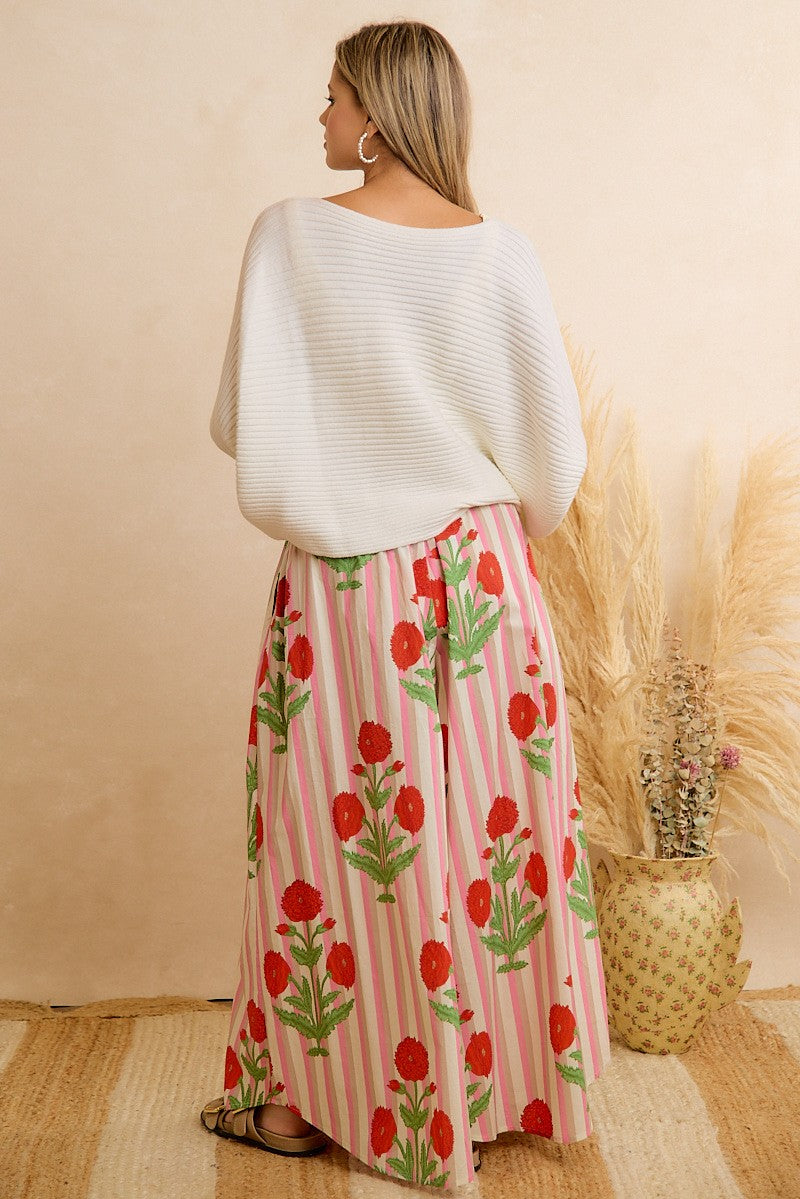 Flower Market Day Floral Stripe Wide Leg Pants in Red Pink, photo 11