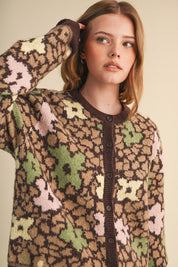 Flower Mosaic Contrast Cardigan in Mocha Brown Multi - product photo 2