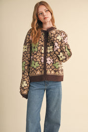 Flower Mosaic Contrast Cardigan in Mocha Brown Multi - product photo 6
