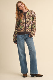 Flower Mosaic Contrast Cardigan in Mocha Brown Multi - product photo 9