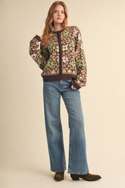Flower Mosaic Contrast Cardigan in Mocha Brown Multi - product photo 10