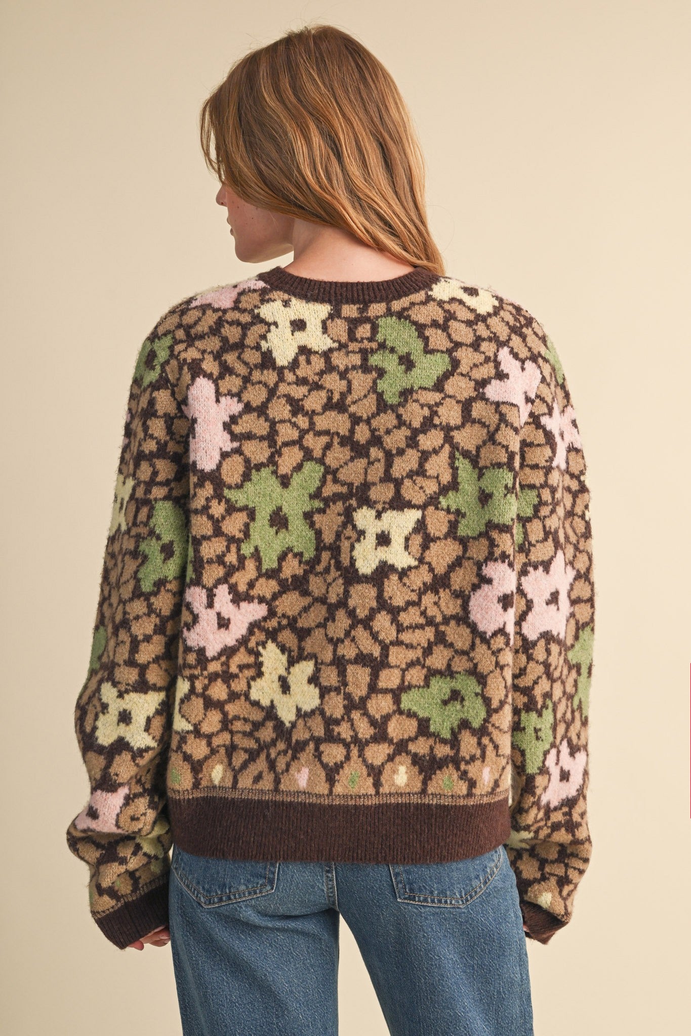 Flower Mosaic Contrast Cardigan in Mocha Brown Multi - product photo 11