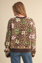 Flower Mosaic Contrast Cardigan in Mocha Brown Multi - product photo 11