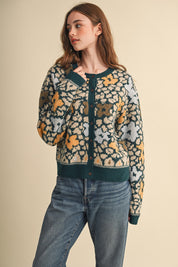 Flower Mosaic Contrast Cardigan in Teal Mustard Multi - product photo 7
