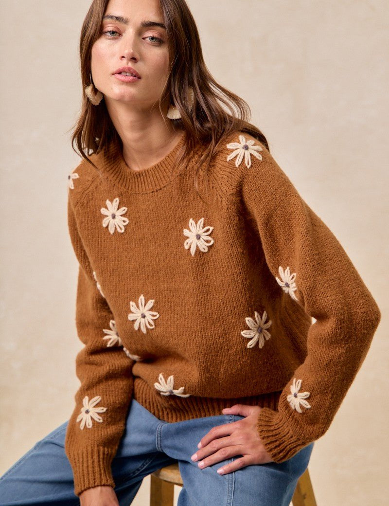 Flower Press Embroidered Daisy Sweater - Westly